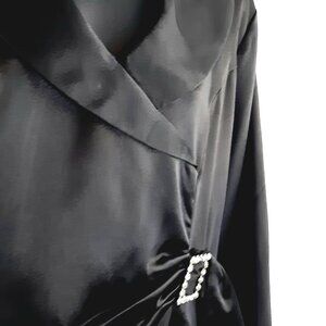 Plus Size 16 Black Diamond Formal 3/4 Cuff Sleeve V neck Party Evening Blouse